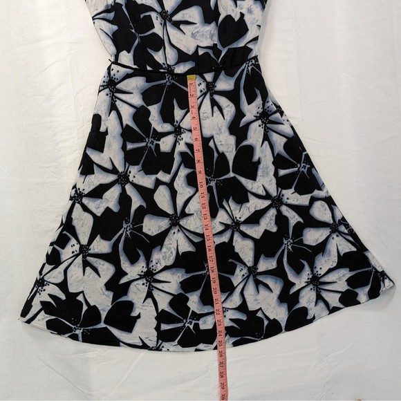 Adrianna Papell 10 Linen Blend Black White Blue Floral Sleeveless Midi Dress - Picture 11 of 13